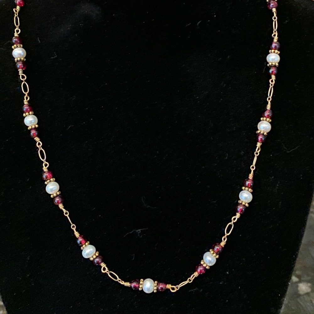 Gold filled sterling silver pearl & garnet
